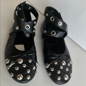 Zara Black Women’s Flats with Metallic Studs Size 8